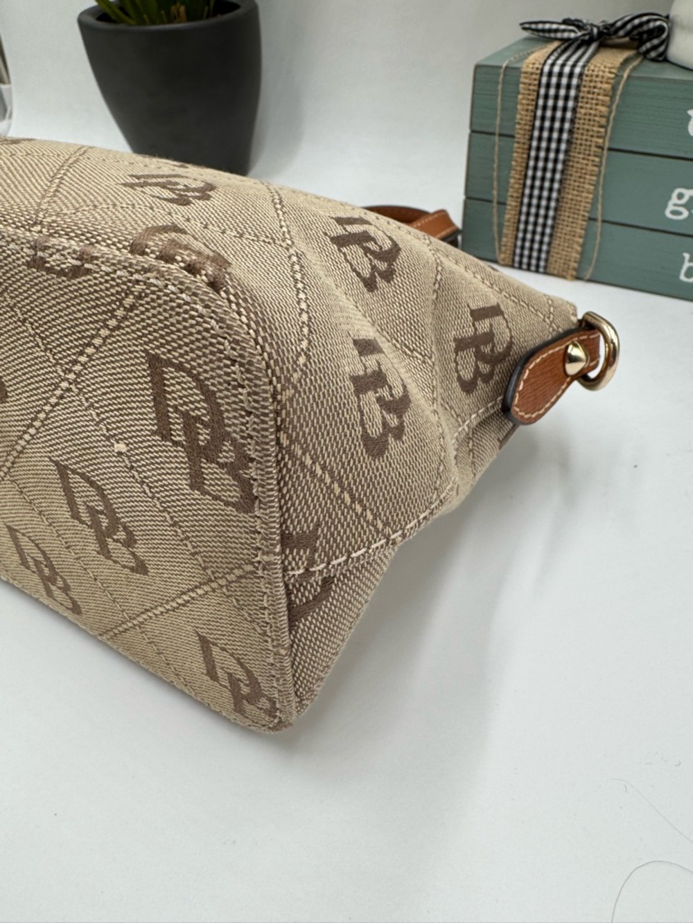 Dooney & Bourke Gretta Domed Satchel | Signature Monogram Handbag | Tan/Brown - Picture 5 of 10